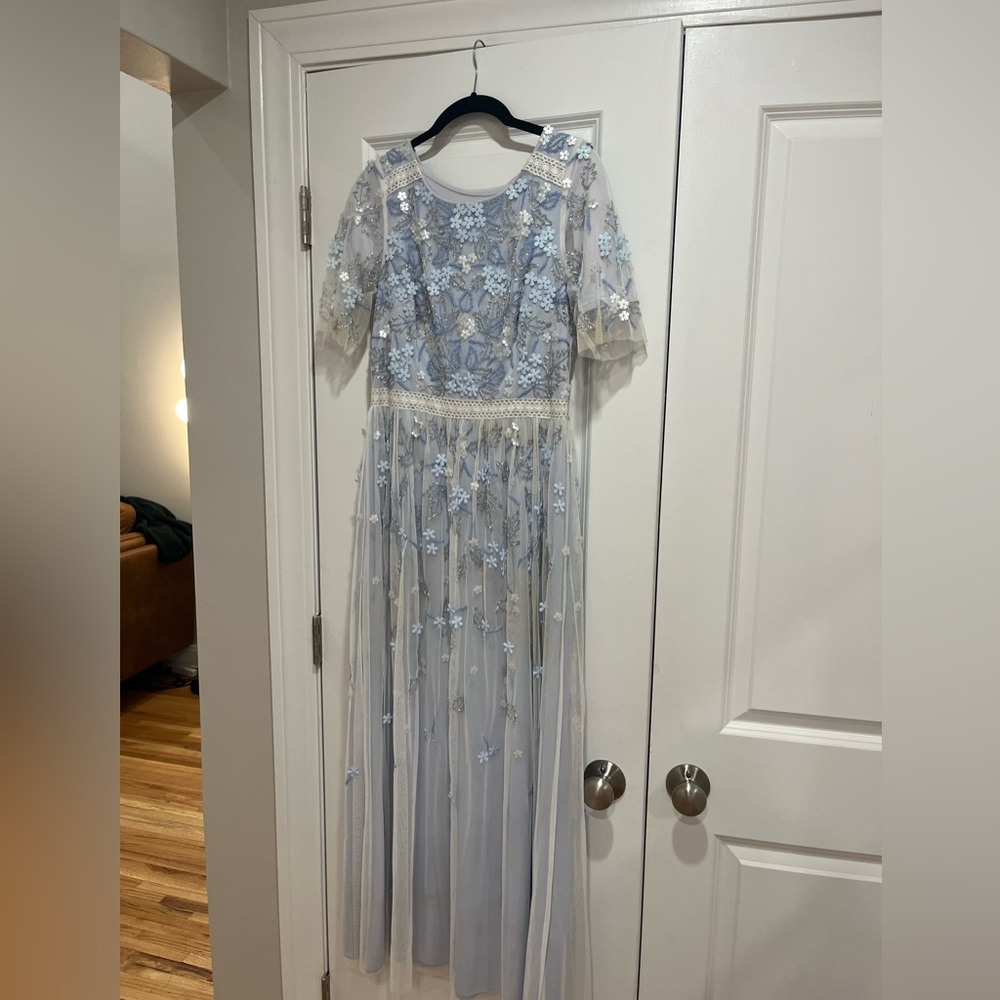 Adrianna papell light blue beaded bridesmaid dress size 6